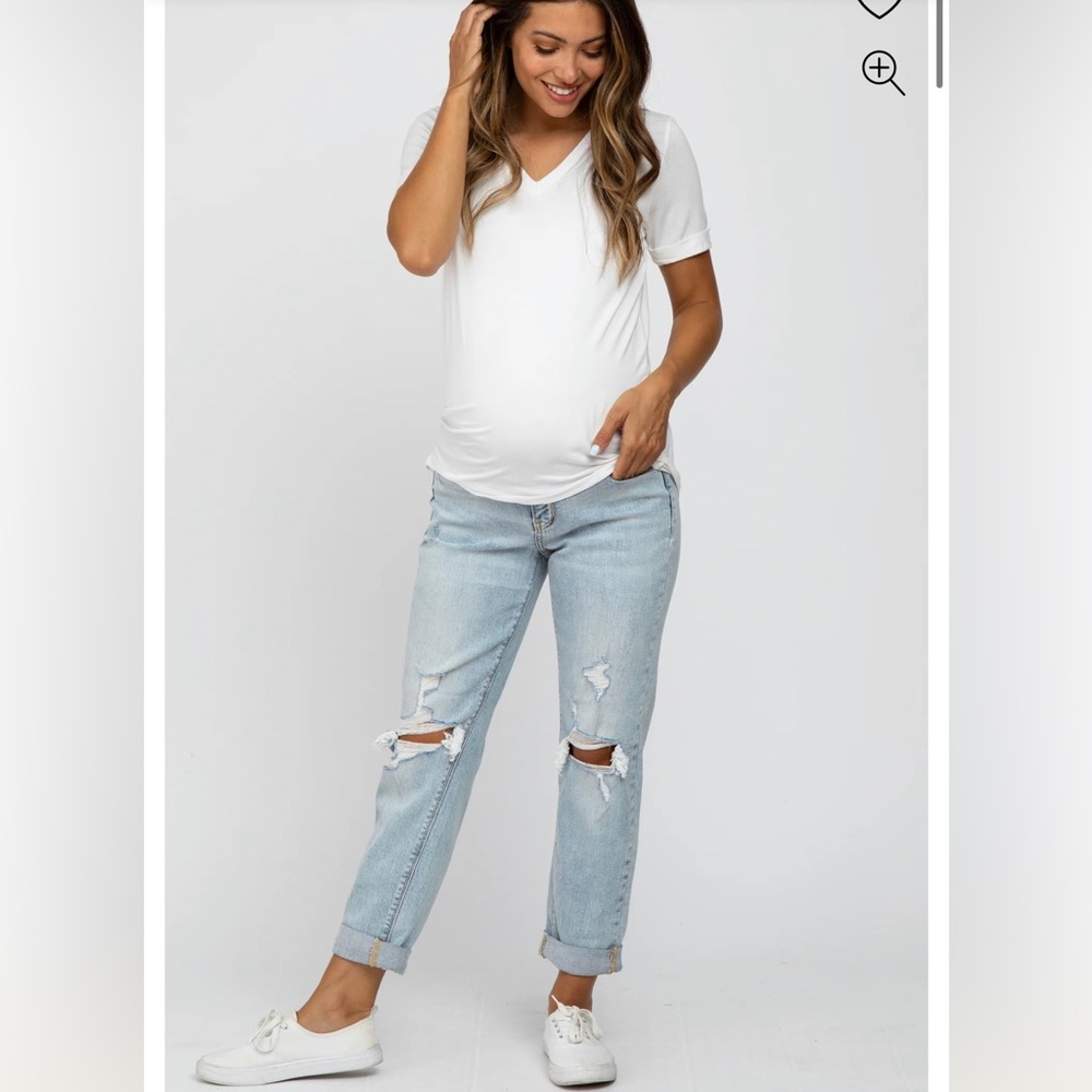 Cuffed, distressed, maternity jeans